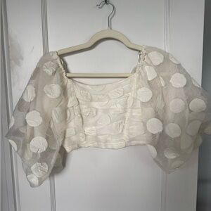 Zara White Puffed Sleeve Crop Blouse